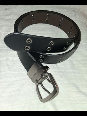 Black Belt with Silver Eyelets and Gunmetal Buckle Bikercore